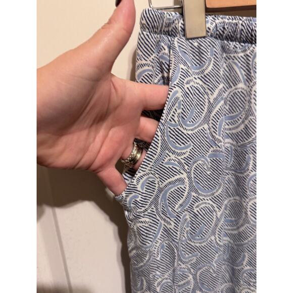 Nottibianche Split Round Neck Short Sleeve Pant 2 Piece Pajama Set Blue White M - Picture 6 of 10